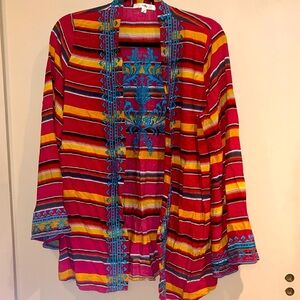 Andree by Unit open cardigan / duster/ kimono light weight embroidered top SZ L
